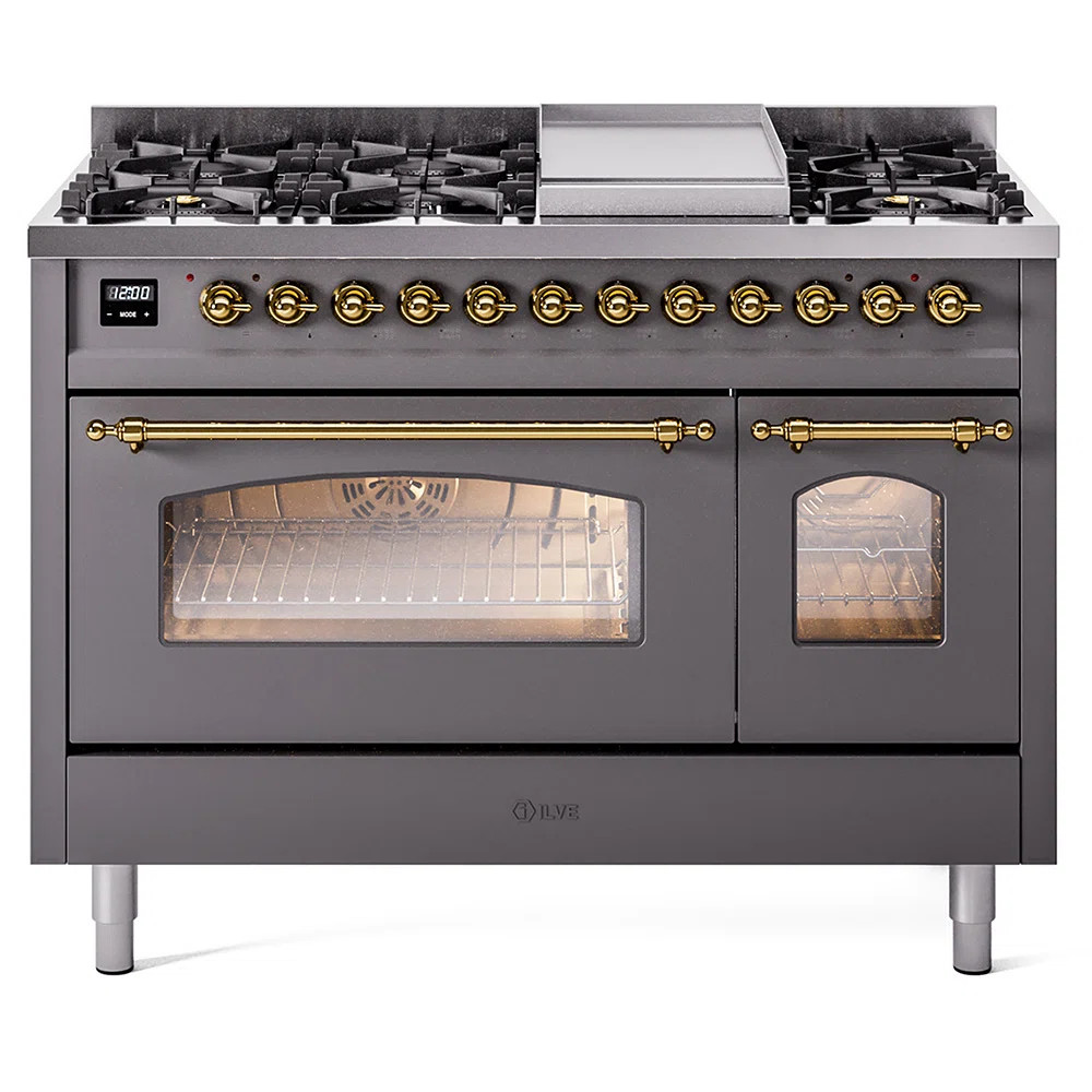 ILVE Nostalgie II Series 48 inch Dual Fuel Range with 8 Sealed Burners, Griddle (Glass Door) UP48... | Wayfair North America