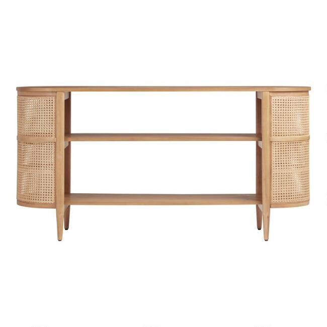 Low Natural Wood and Rattan Cane Cecile Bookshelf | World Market