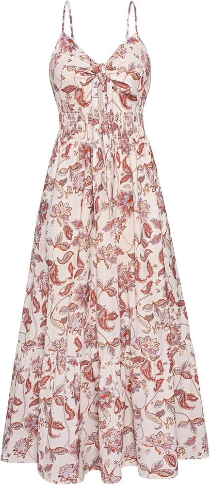 GRACE KARIN Women's 2025 Summer Maxi Dress Floral Tie Front Spaghetti Strap Casual Boho Beach Flo... | Amazon (US)