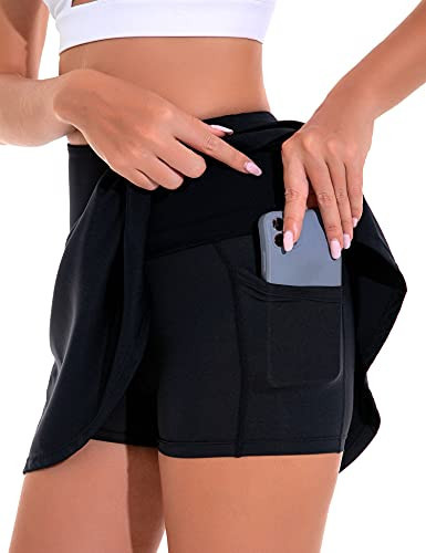 1a1a Tennis Skirts with Pockets Athletic Shorts for Women Golf Running Workout Sports Black Small | Amazon (US)