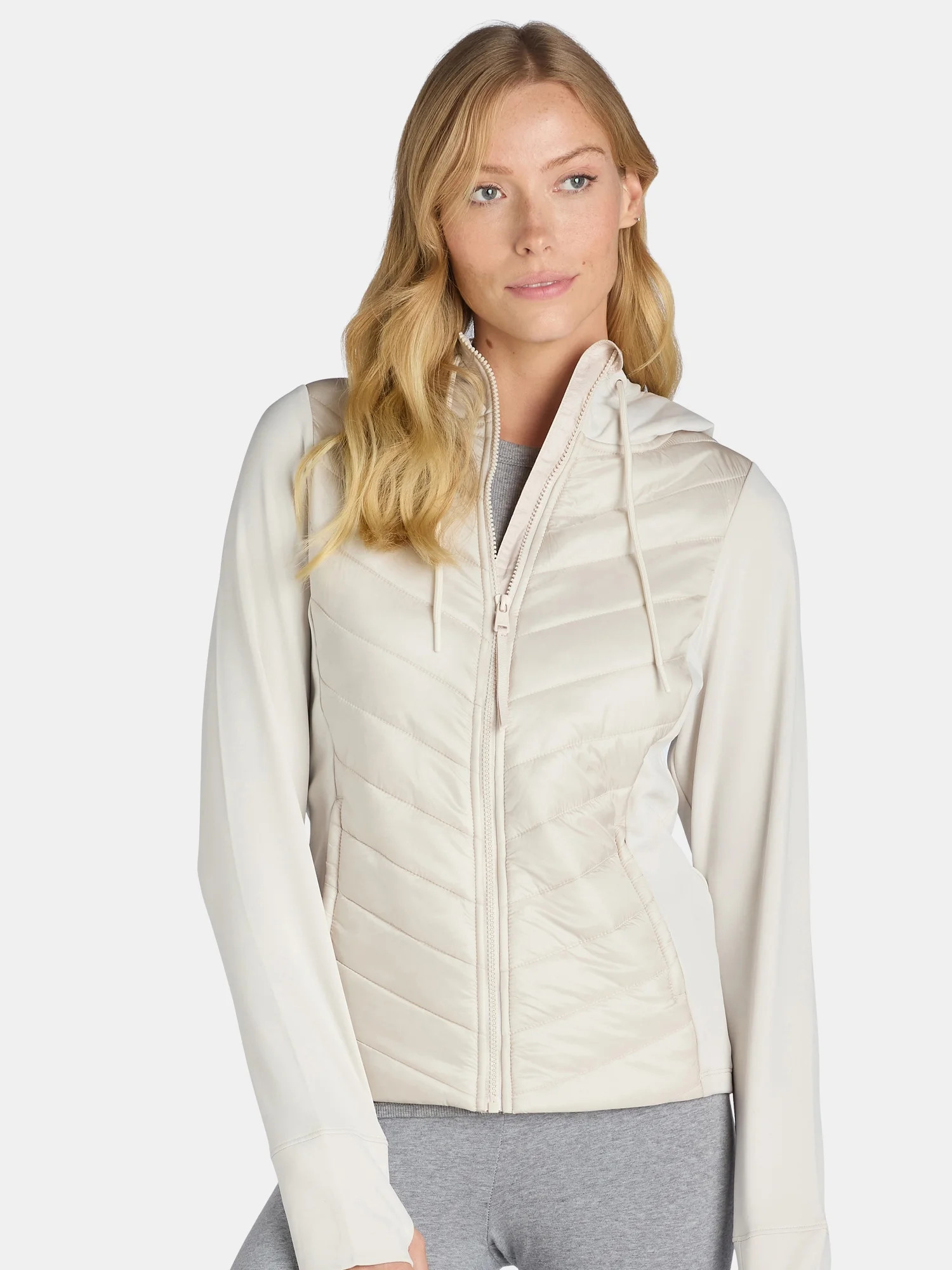 Avia Women's Chevron Quilt Hybrid Jacket with Zip Pockets, Sizes XS-XXXL | Walmart (US)