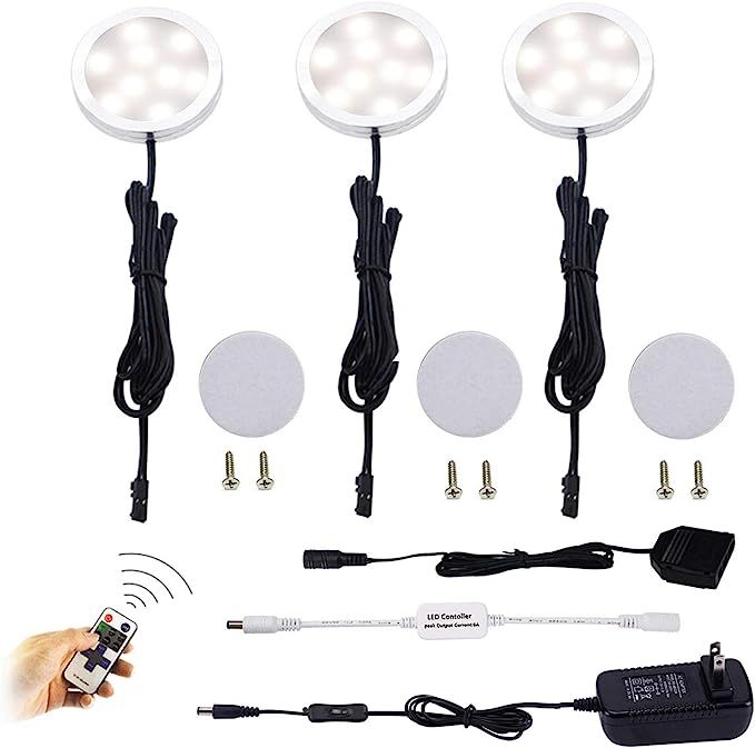 Dimmable LED Under Cabinet Lights AIBOO 3 Lamps Kit with RF Remote Control for Home Kitchen Count... | Amazon (US)