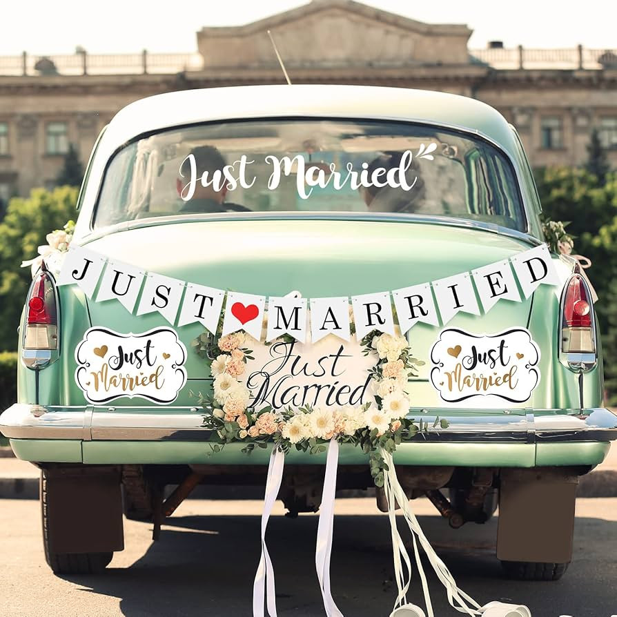 4 Sets Just Married Car Decorations Just Married Ornate Car Magnets 12 x 7.5, Just Married Car We... | Amazon (US)