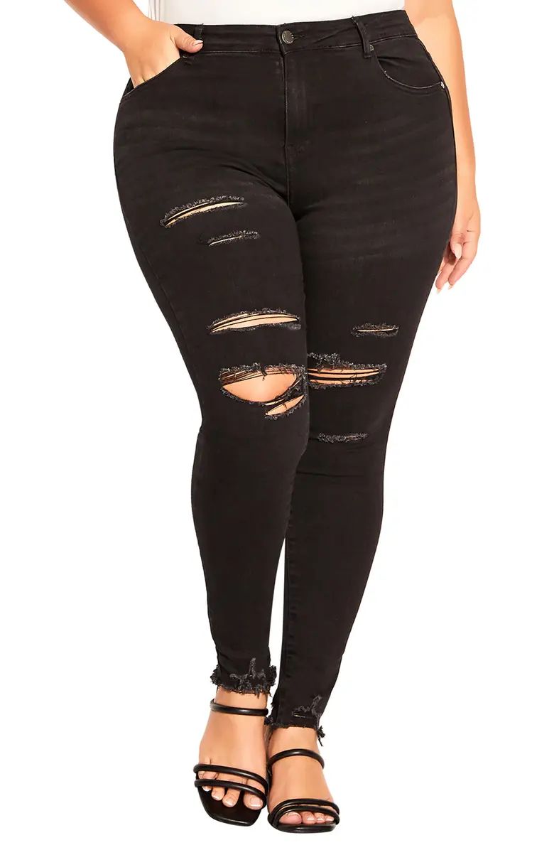 City Chic Asha Wild Rose Ripped High Waist Skinny Jeans | Nordstrom | Nordstrom