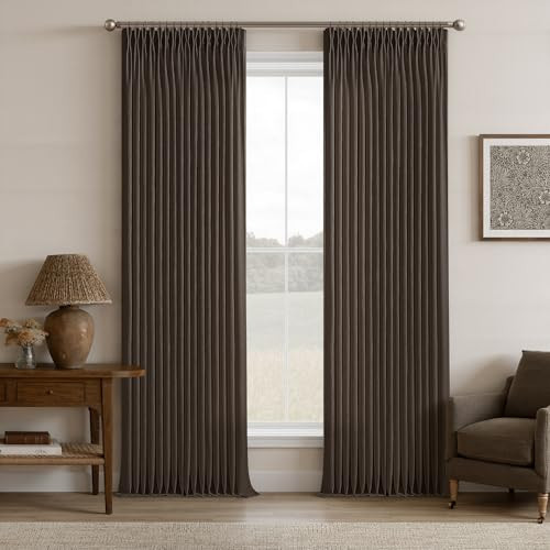 Dark Chocolate 96 Inch Pinch Pleated Linen Curtains 2 Panels Set for Living Room Bedroom Boho Farmhouse Light Filtering Semi Sheer Back Tab Pinch Pleat Hooks Rings Window Curtain 96 Inches Long | Amazon (US)