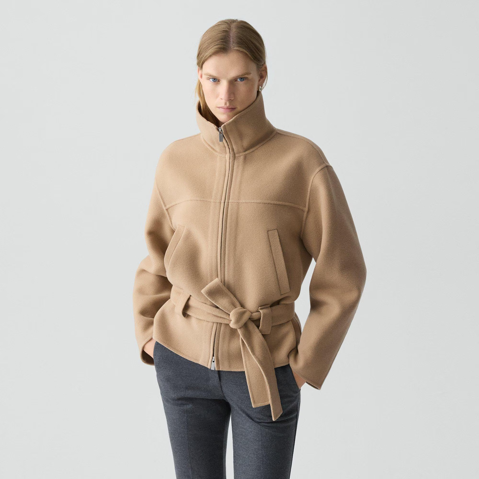 Cropped Anorak Jacket in Textured Wool-Cashmere | Theory