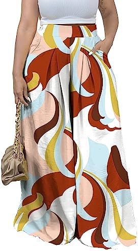 Flowy Pants for Women Casual High Waisted Wide Leg Palazzo Pants Trousers with Pocket Plus Size | Amazon (US)
