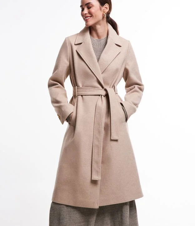 Casaco Alongado em Polyvelour com Amarração na Cintura Off White | Renner (BR)