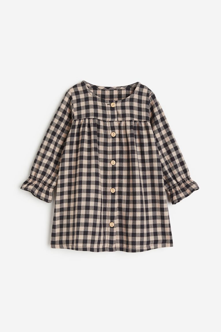 Long-sleeved Cotton Dress - Dark gray/checked - Kids | H&M US | H&M (US + CA)