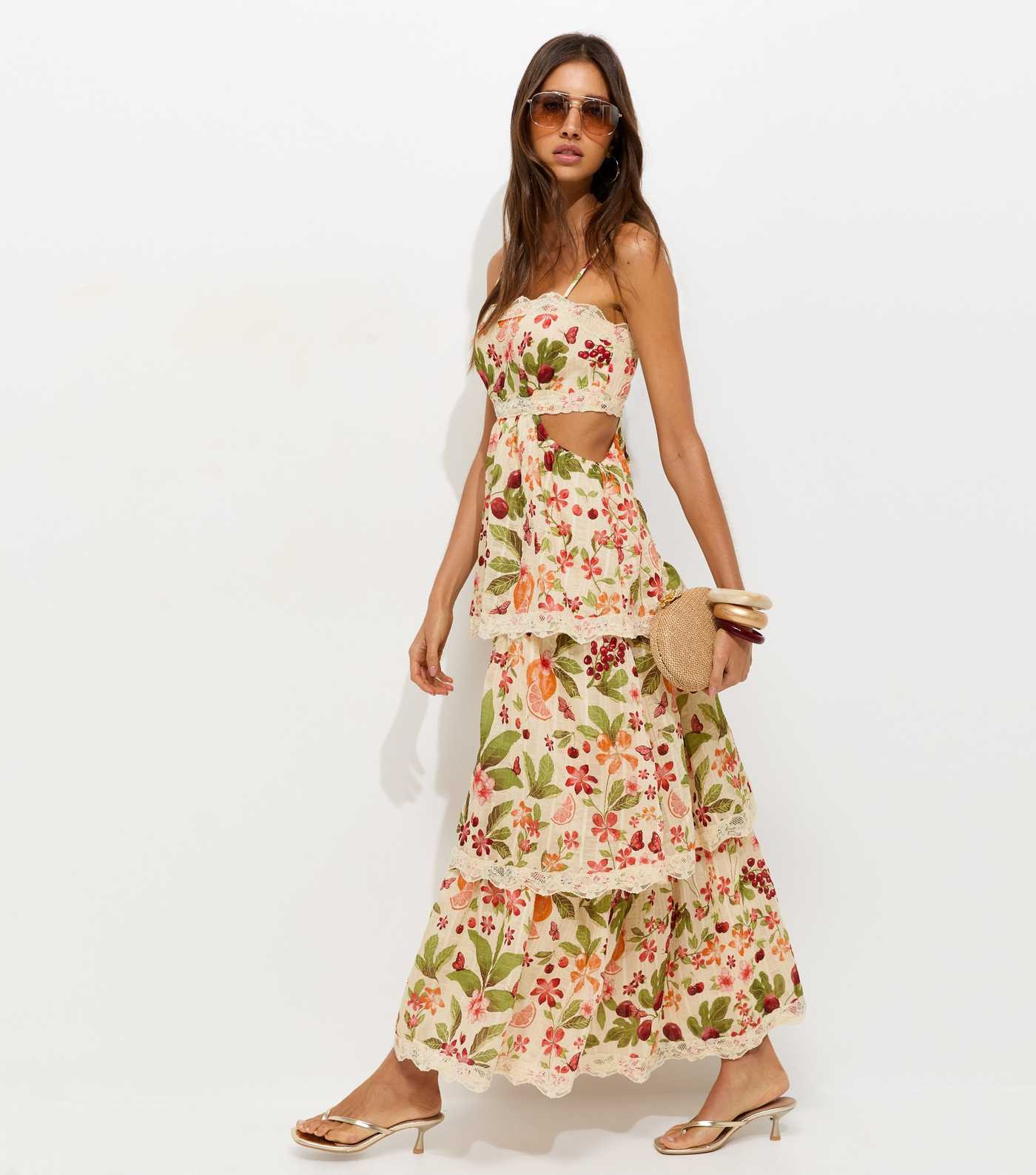 Cream Fruit Print Tiered Maxi Dress | New Look | New Look (UK)