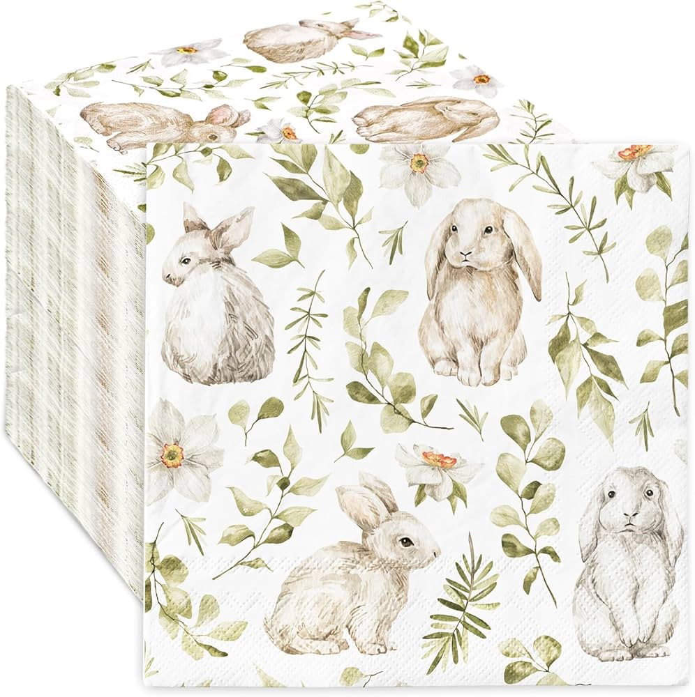 AnyDesign 50 Pack Easter Paper Napkins Watercolor Bunny Luncheon Napkins 6.5 x 6.5 Inch Decorativ... | Amazon (US)