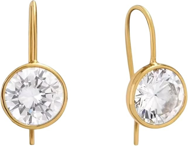 18k Gold Bezel Drop Earrings | 8mm-10mm Round Cubic Zirconia | Amazon (US)
