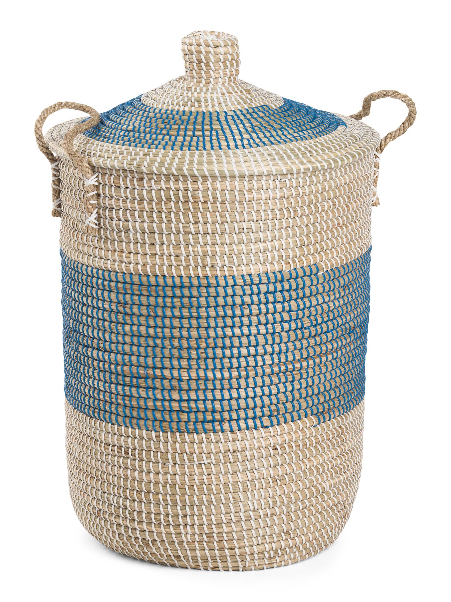 Large Striped Round Hamper With Rope Handles | TJ Maxx