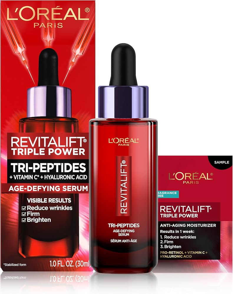 L'Oreal Paris Revitalift Triple Power Face Serum with Tri-Peptides, Hyaluronic Acid and Vitamin C... | Amazon (US)