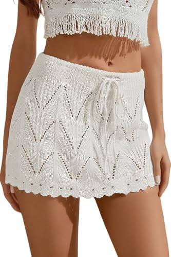 Women's Crochet Cover Up Skirt Mini Knit Swimsuit Coverup for Beach | Amazon (US)