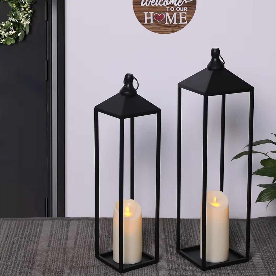 22'' 19'' Large Lanterns Decorative Outdoor Indoor, Set of 2 Black Metal Candle Lanterns Hallowee... | Amazon (US)