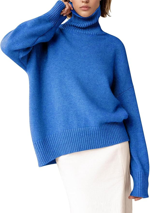 YKR Women's Turtleneck Sweater Chunky Long Sleeve Knitted Pullover High Low Hem Trendy 2024 Fall ... | Amazon (US)
