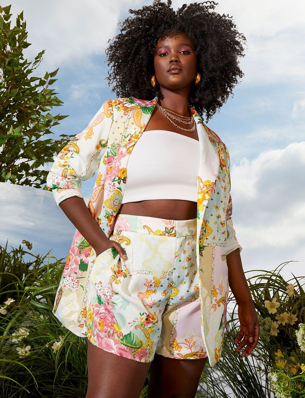 Pleat Front Satin Short | Women's Plus Size Pants | ELOQUII | Eloquii