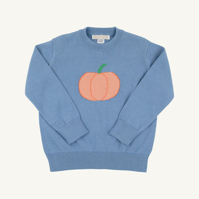 Isaac's Intarsia Sweater - Barrington Blue with Pumpkin | The Beaufort Bonnet Company