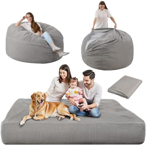 HABUTWAY Bean Bag Chair, Giant Bean Bag Chair with Washable Chenille Cover Ultra Soft, Convertible Bean Bag from Chair to Mattress, Huge Chenille Bean Bags for Adult, Couples, Family (Grey Full) | Amazon (US)