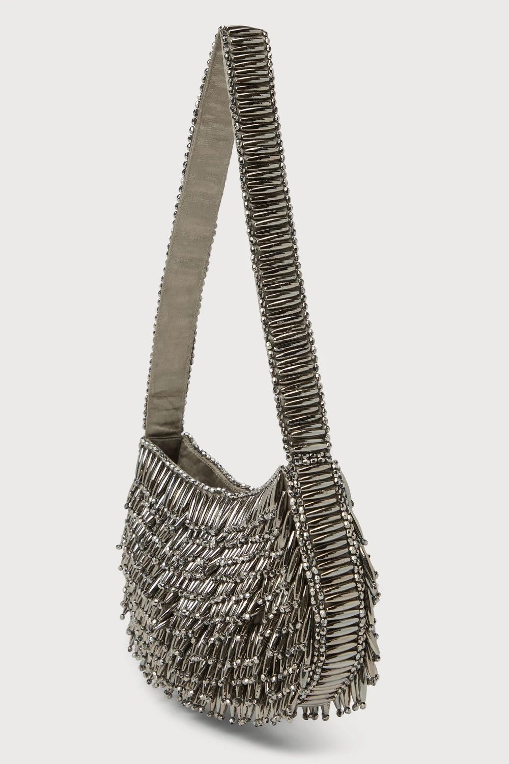Noteworthy Essence Chrome Grey Beaded Fringe Shoulder Bag | Lulus