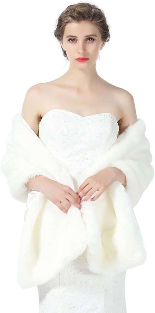 Faux fur Shawl Wrap for Wedding Women Shrug Bridal Stole Winter Cover Up Bridesmaids Cape S76 | Amazon (US)