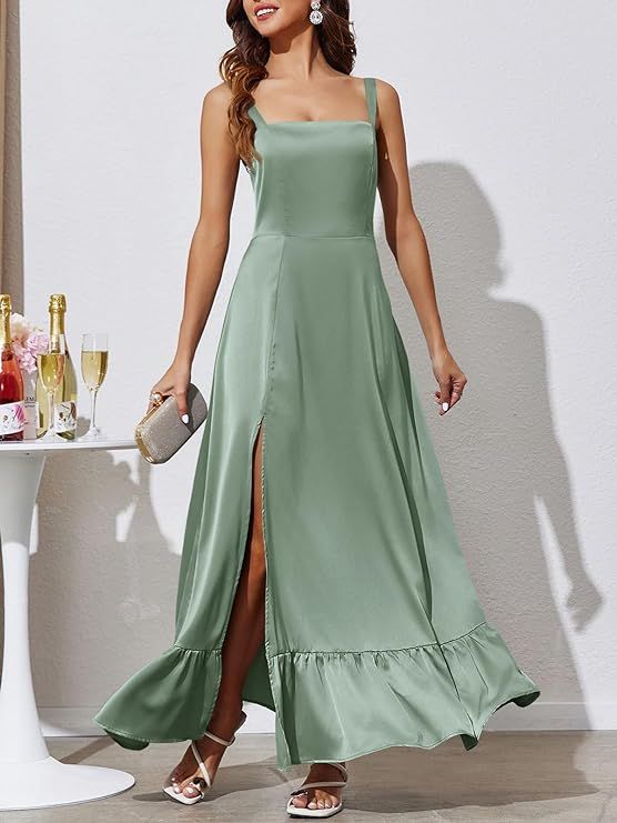 Fisoew Womens Satin Sleeveless Dresses Corset Criss Cross Backless Split Elegant Cocktail Maxi Dr... | Amazon (US)