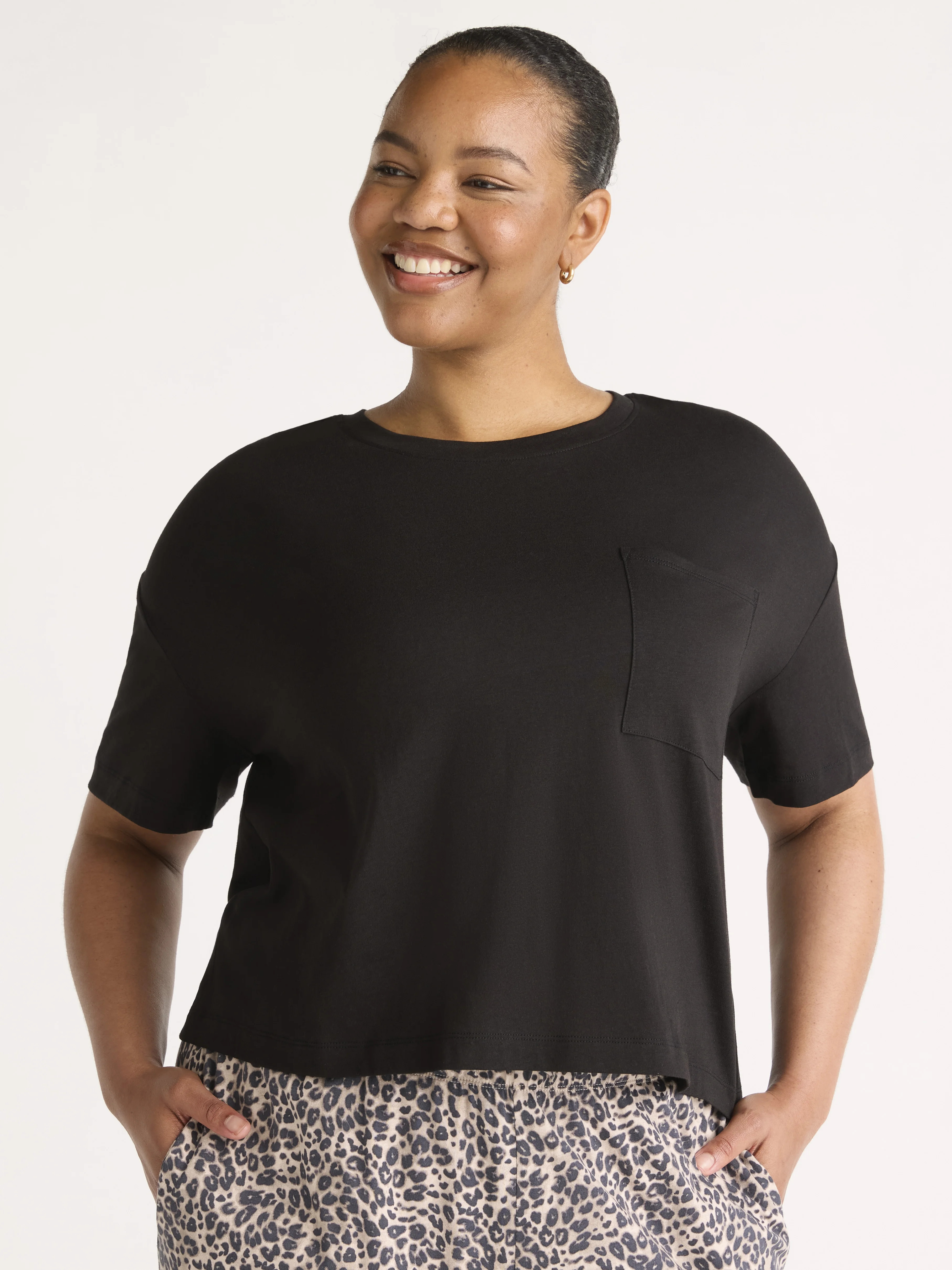 Joyspun Women’s Scoop Neck Sleepwear Tee with Short Sleeves, Sizes S-3X | Walmart (US)