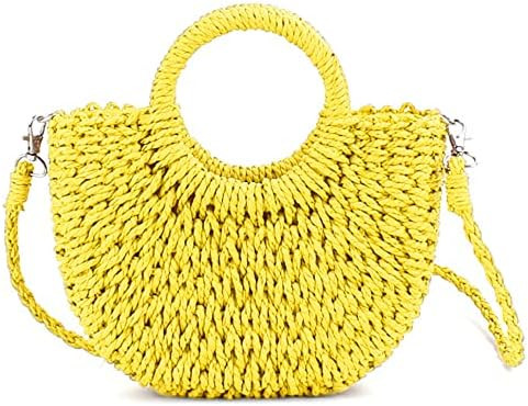 Mini Semi-circle Rattan Straw Bag, Hand-woven Women Summer Retro Beach Tote Shoulder Bag Crossbod... | Amazon (US)