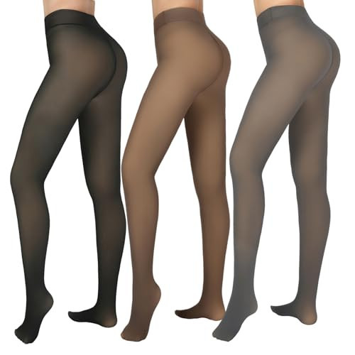 X-CHENG 3 Pairs Fleece Lined Tights - Winter Warm Fake Translucent Tights Sheer Thermal Pantyhose Leggings for Women | Amazon (US)