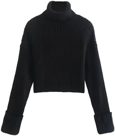 Womens Turtleneck Ribbed Long Sleeve Sweater Winter Fall Cropped Solid Knit Loose High Neck Pullo... | Amazon (US)