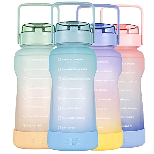 BOTTLE BOTTLE Half Gallon Water Bottle with Time Marker and Straw Workout Leak-proof Water Bottle for Adults and Kids 64oz Water Chug Jug with Protective Silicone Boot (green blue) | Amazon (US)