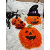 Halloween Decorations, Vintage Tinsel October Decor, Mid Century Pumpkins | Etsy (US)