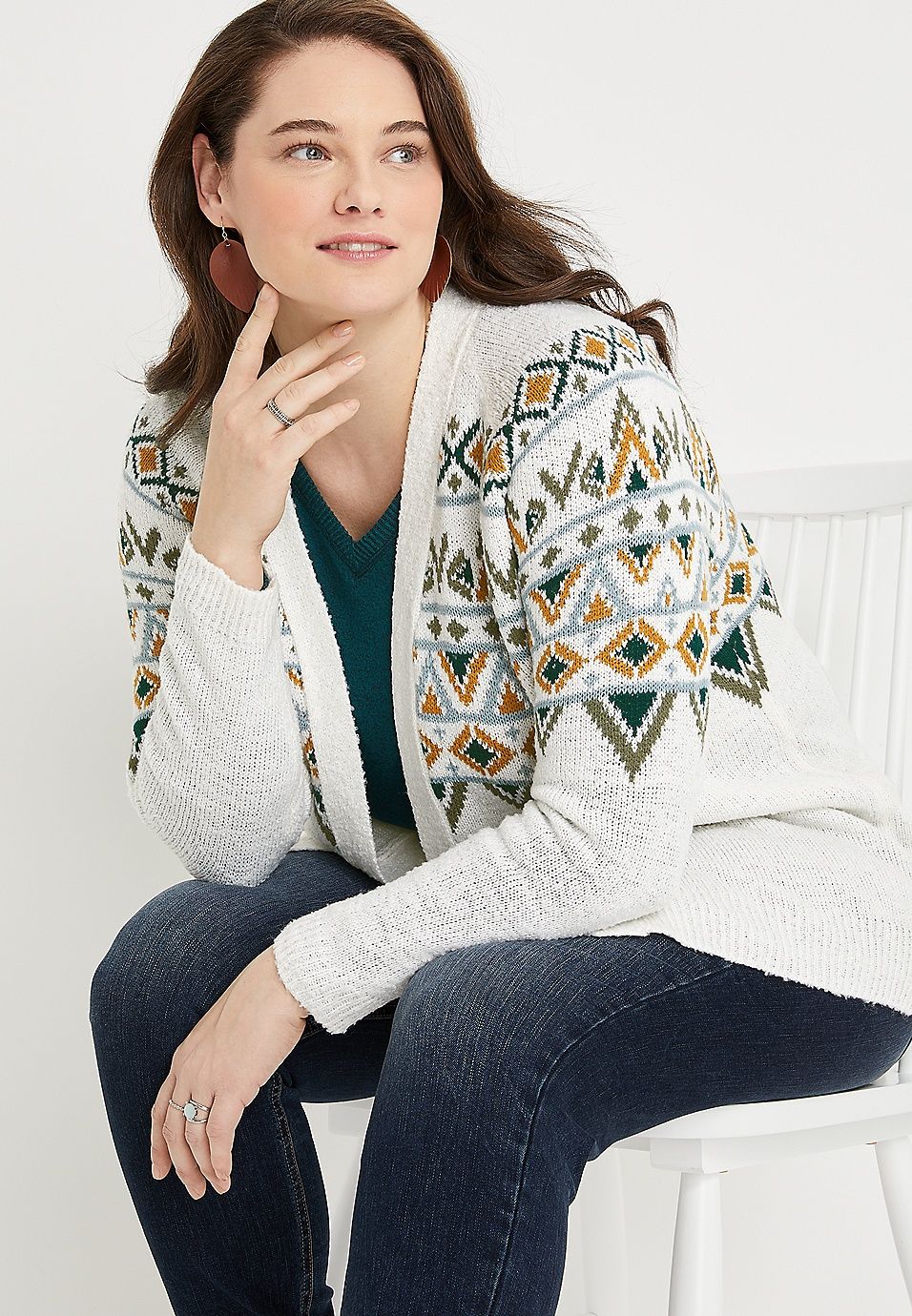 Plus Size White Fair Isle Cardigan | Maurices