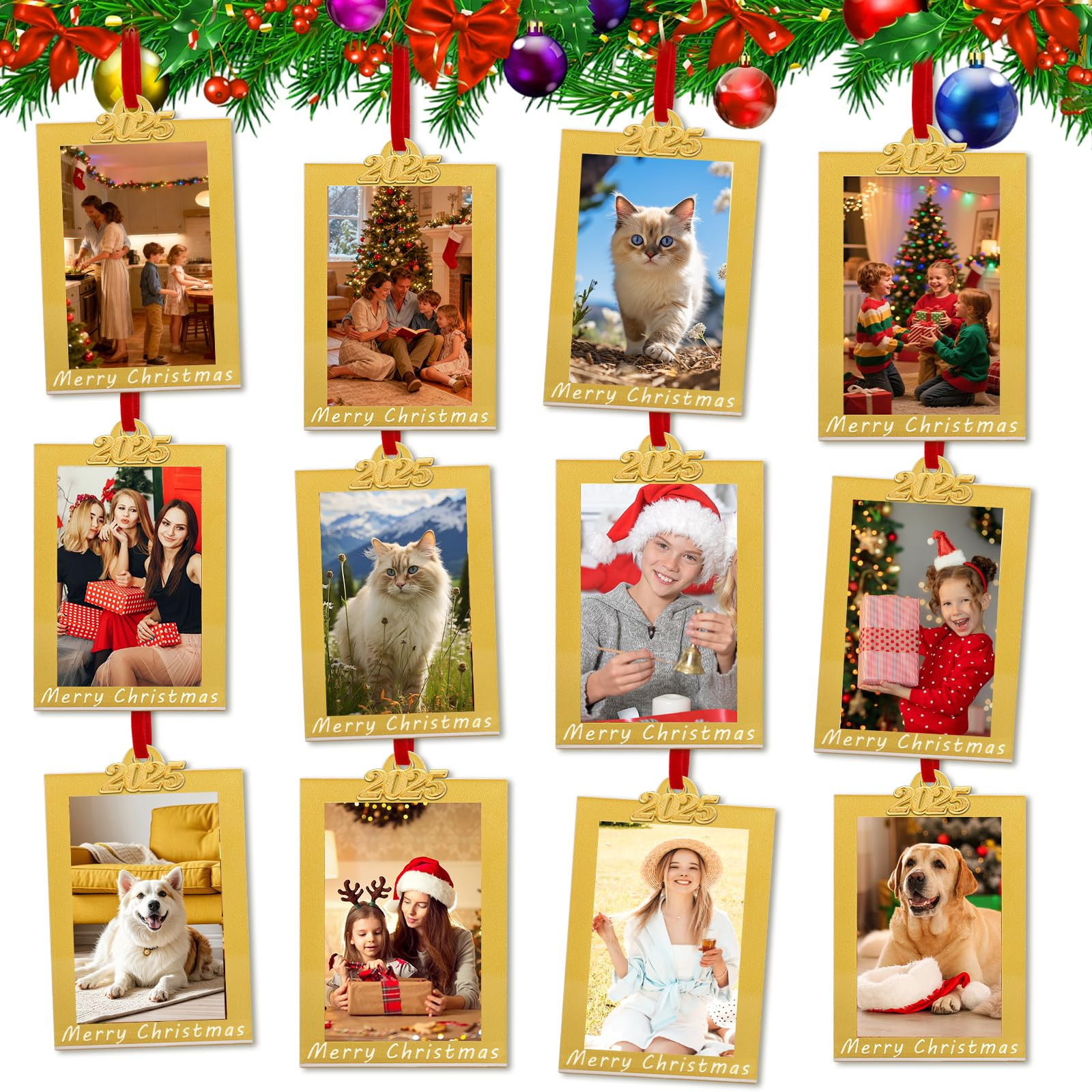 12 Pack Christmas Picture Frame Ornaments - 2x3 Inch Photo Frame Double-Sided Acrylic Hanging Pho... | Amazon (US)