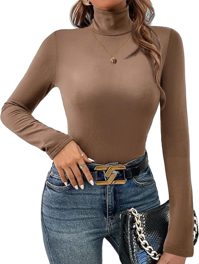 Ekouaer Women's Turtleneck Long Sleeve Shirts Lightweight Base Layer Solid Slim Fit Tops, S-XXL | Amazon (UK)