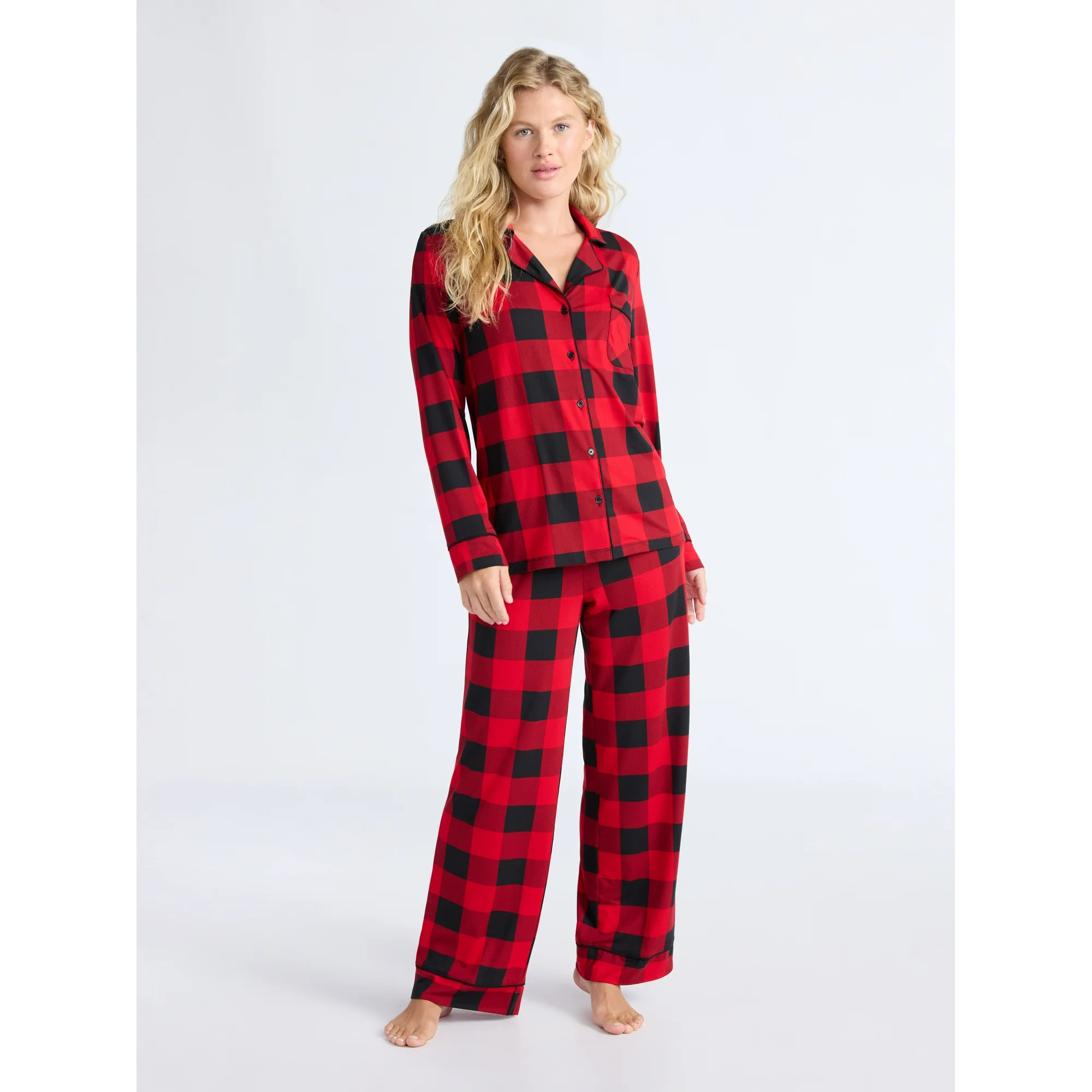Joyspun Women’s Dreamy Soft Collection Long Sleeve Top and Pants Pajama Set, Sizes XS-4X | Walmart (US)
