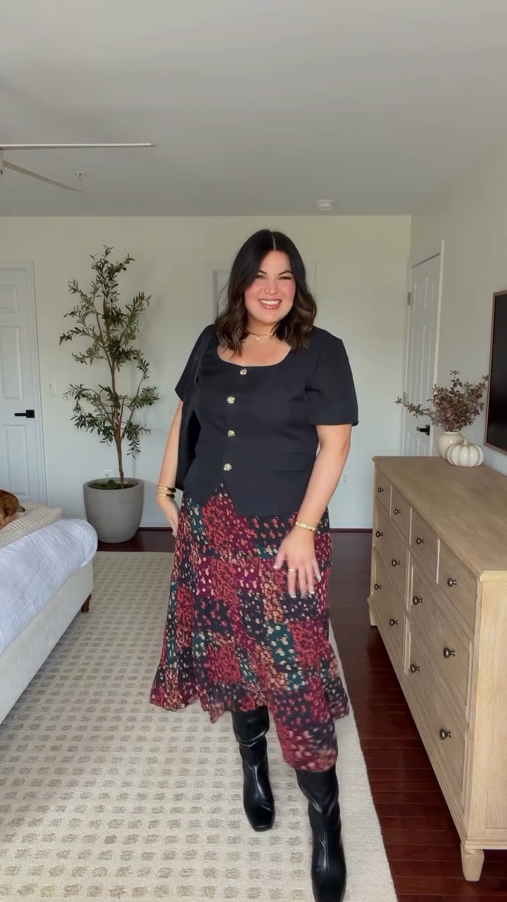 Fall midsize workwear outfit! 
Top, skirt, anti chafing shorts, + bralette: xl

#LTKootd #LTKWorkwear #LTKMidsize
