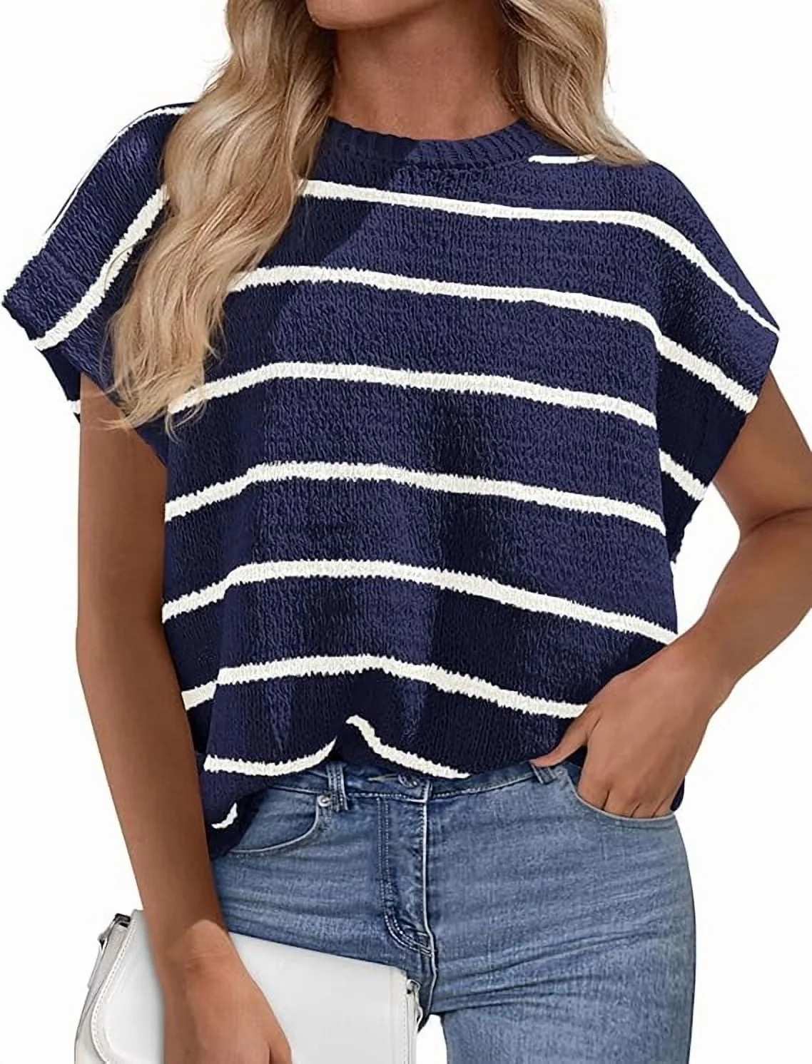 PRETTYGARDEN Womens Summer Short Sleeve Tops Trendy Crew Neck Striped Knit Sweater Business Casua... | Walmart (US)