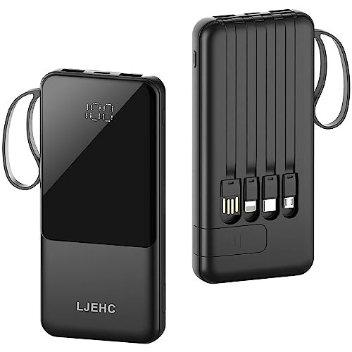 Portable Charger with Built in Cables,10000mAh Slim USB C Power Bank,5 Output 3 Input LED Display High Speed External Battery Pack Travel Phone Charger for iPhone Samsung Pixel LG Moto iPad,Black | Amazon (US)