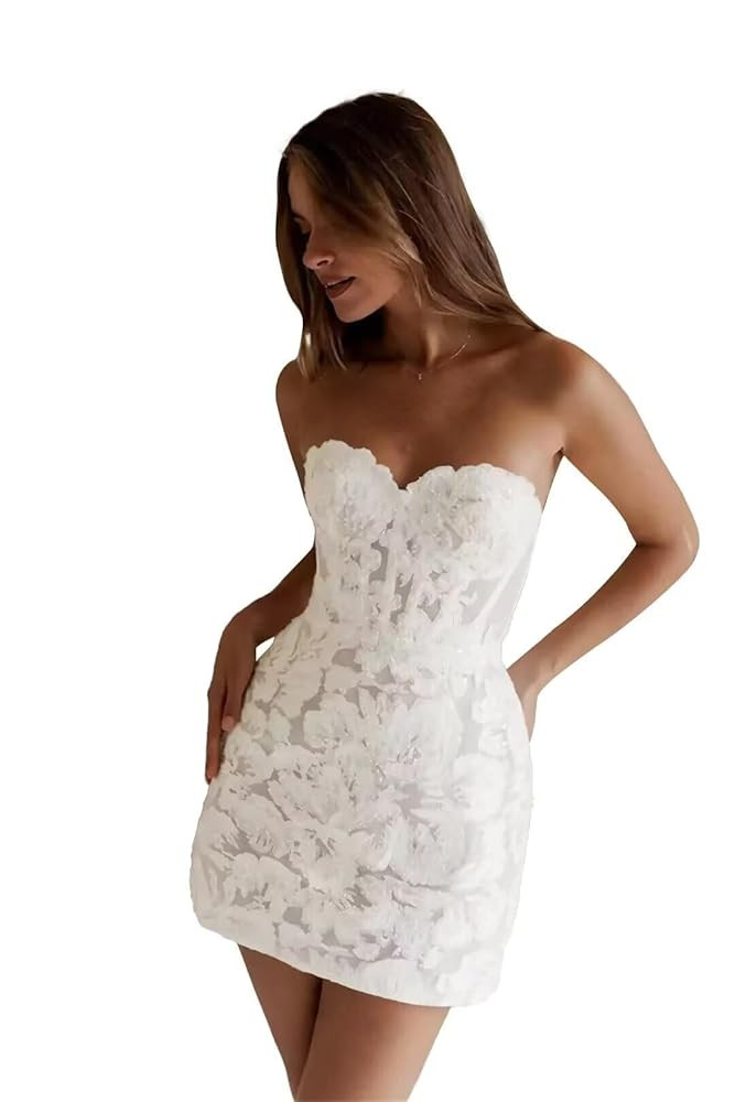 Wchecalino Short Wedding Dresses for Bride 2025 Simple Bridal Shower Dress White Lace Dress Outfit  | Amazon (US)