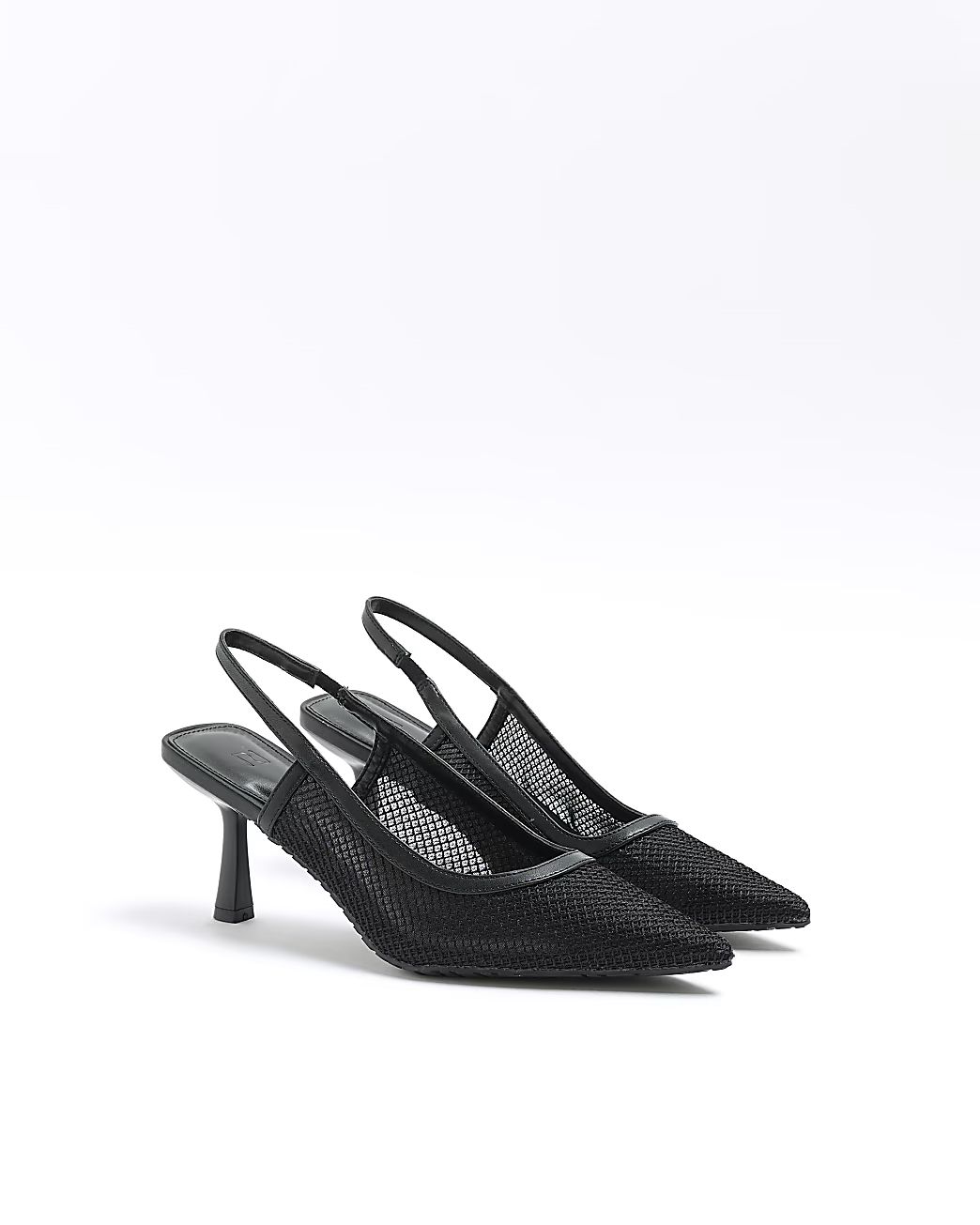 Black wide fit mesh court heeled shoes | River Island (UK & IE)