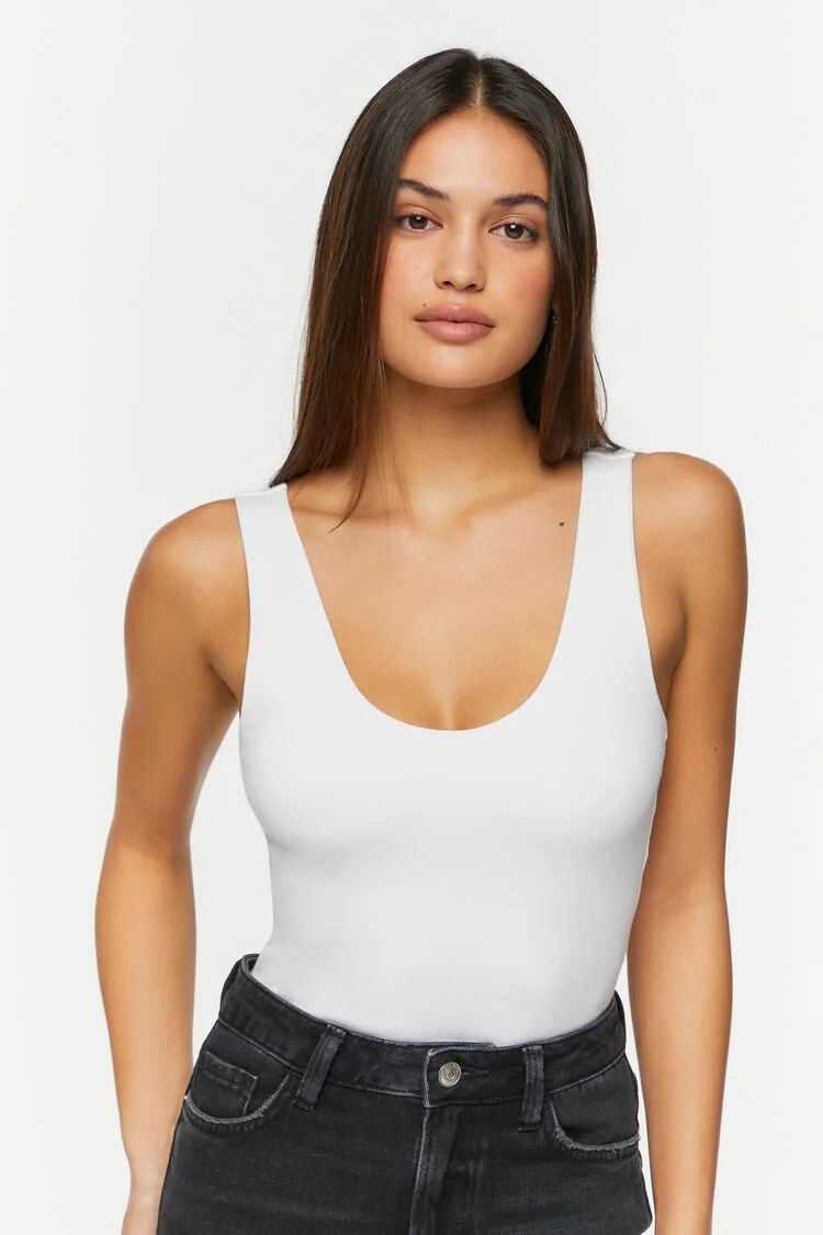 Women's Scoop-Neck Tank Bodysuit in White Large | Forever 21 (US)