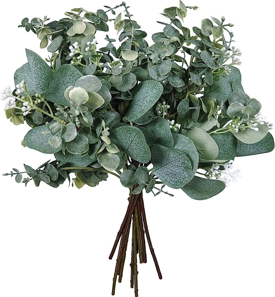 Bulk Artificial Silver Dollar Eucalyptus Leaves Picks Stems and Faux Branches for Vase Bouquets F... | Amazon (US)