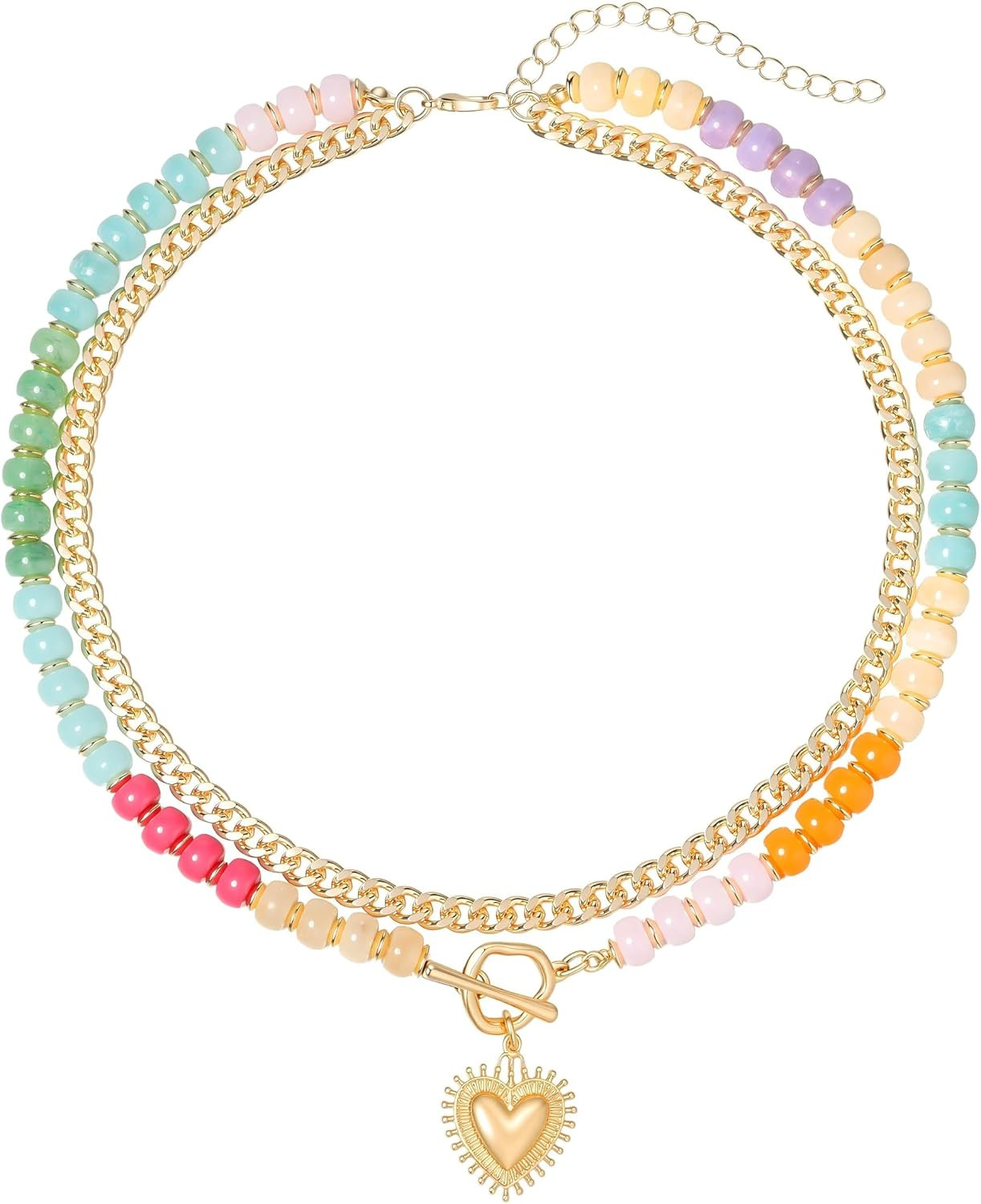 Layered Necklaces for Women, Colorful Acrylic Beads & Heart Pendant | Amazon (US)