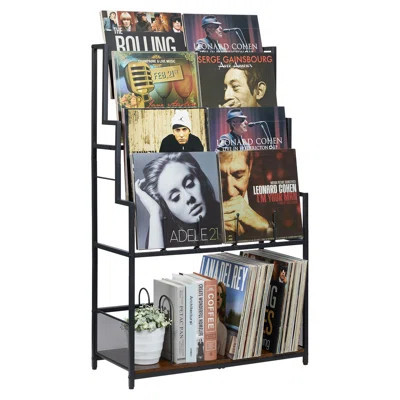 Sturdy 4-Tier Vinyl Record Holder, Large Capacity Storage For 250-350 Records, Stylish Wood And Metal Design | Wayfair North America