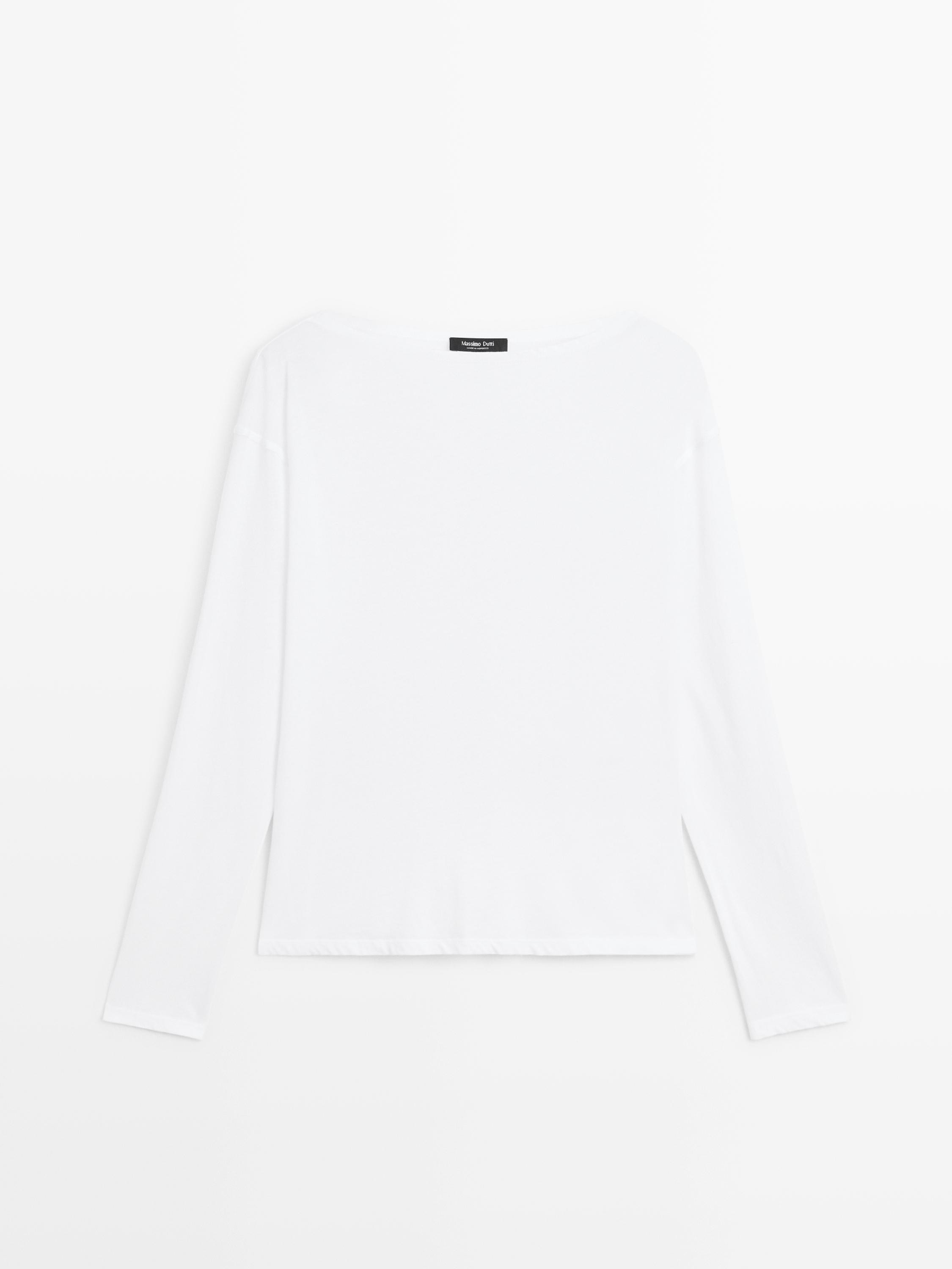 100% cotton boat neck T-shirt | Massimo Dutti US