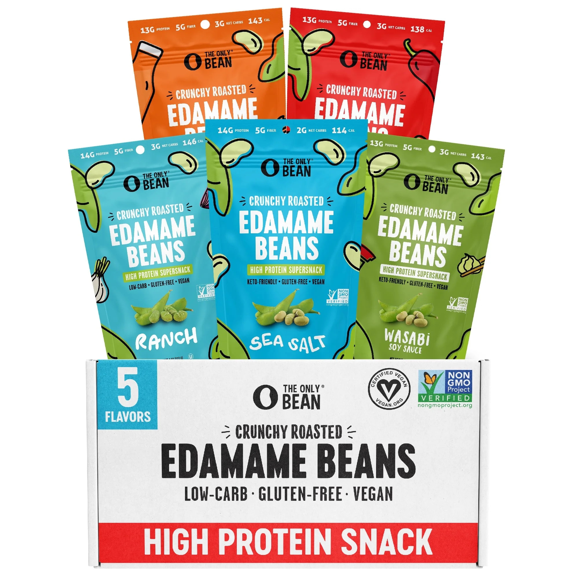 The Only Bean Crunchy Roasted Edamame Bean Snacks (5 Flavors), Healthy Snacks for Kids and Adults... | Walmart (US)