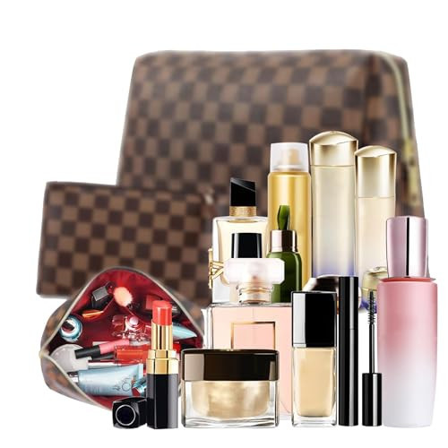 BAGCRAZY Large Makeup Bag, Travel Cosmetic Bag Set 2 Pack, Waterproof PU Leather Toiletry Bag for Women, Portable Makeup Organizer for Travel and Daily Use | Amazon (US)