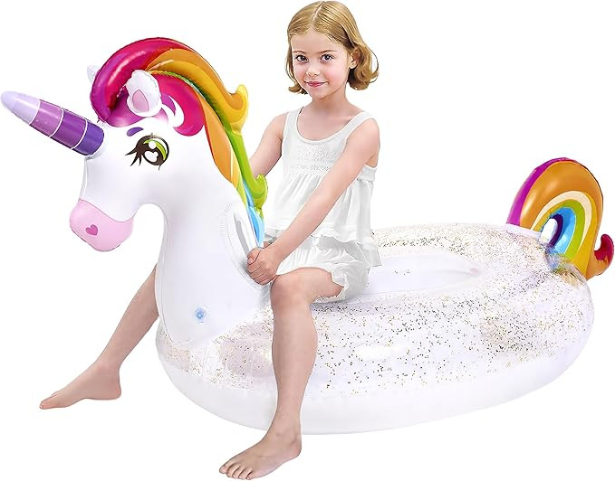 JOYIN Unicorn Pool Float Kids - Inflatable Rainbow Unicorn Floaty with Glitters Fun Pool Floats, ... | Amazon (US)